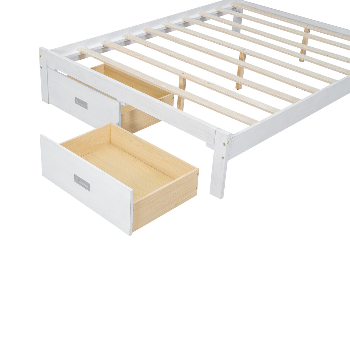 Wood Full Size Platform Bed with Upholstered Headboard and LED and 2 Drawers, Antique White - V.I.P Digital Presence