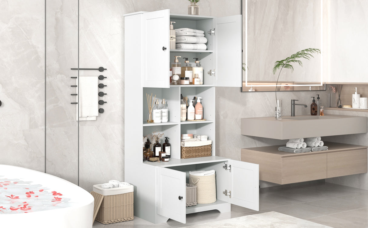 Bathroom storage cabinet, 4-door independent cabinet, adjustable shelf, open multi-layer shelf, white - V.I.P Digital Presence