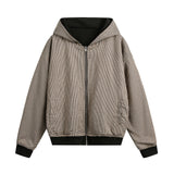 Double-sided Wear Hooded Cardigan Unisex Spring and Autumn Casual Loose Fit Plaid Short Jacket Two-Way Wearing - V.I.P Digital Presence