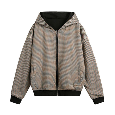 Double-sided Wear Hooded Cardigan Unisex Spring and Autumn Casual Loose Fit Plaid Short Jacket Two-Way Wearing - V.I.P Digital Presence