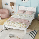 Twin Bed with Button-Decoration Headboard, with Bed Slats,White - V.I.P Digital Presence