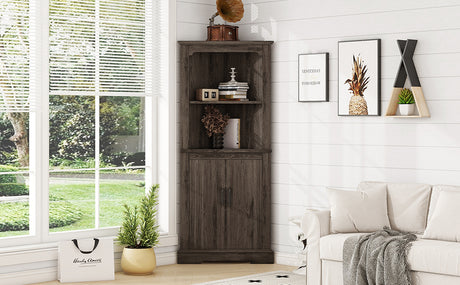 Tall Corner Cabinet with Doors for living room, bathroom,Dining Room or Kitchen,color:Dark walnut - V.I.P Digital Presence