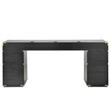 70 inch classic and traditional executive desk with metal trim, writing desk with 2 file drawers, USB ports, and sockets, black - V.I.P Digital Presence