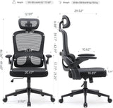 High backrest mesh office chair with 3D armrests, rotating computer task chair with adjustable 2D headrest, tilt function black - V.I.P Digital Presence