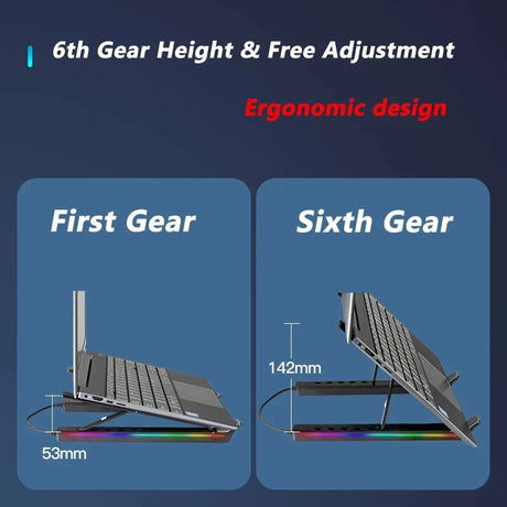 RGB Laptop Stand Adjustable 6 Gear Height Heat Dissipation USB Type-c Hub Ergonomic Notebook Holder for MacBook Tablet Phone - V.I.P Digital Presence