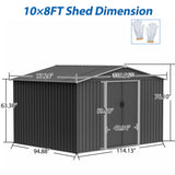 10X8 FT outdoor tool storage shed with metal foundation and lockable door, all-weather metal shed, gray - V.I.P Digital Presence