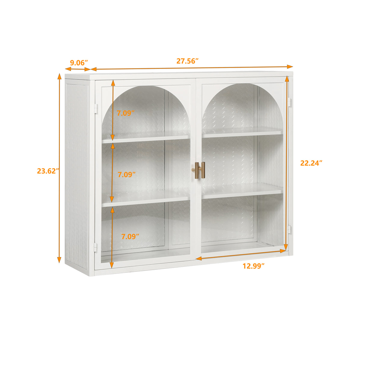 27.56"Glass Doors Modern Two-door Wall Cabinet with Featuring Three-tier Storage White