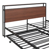 Queen Size Metal Platform Bed Frame with Trundle, USB Ports and Slat Support ,No Box Spring Needed Black - V.I.P Digital Presence