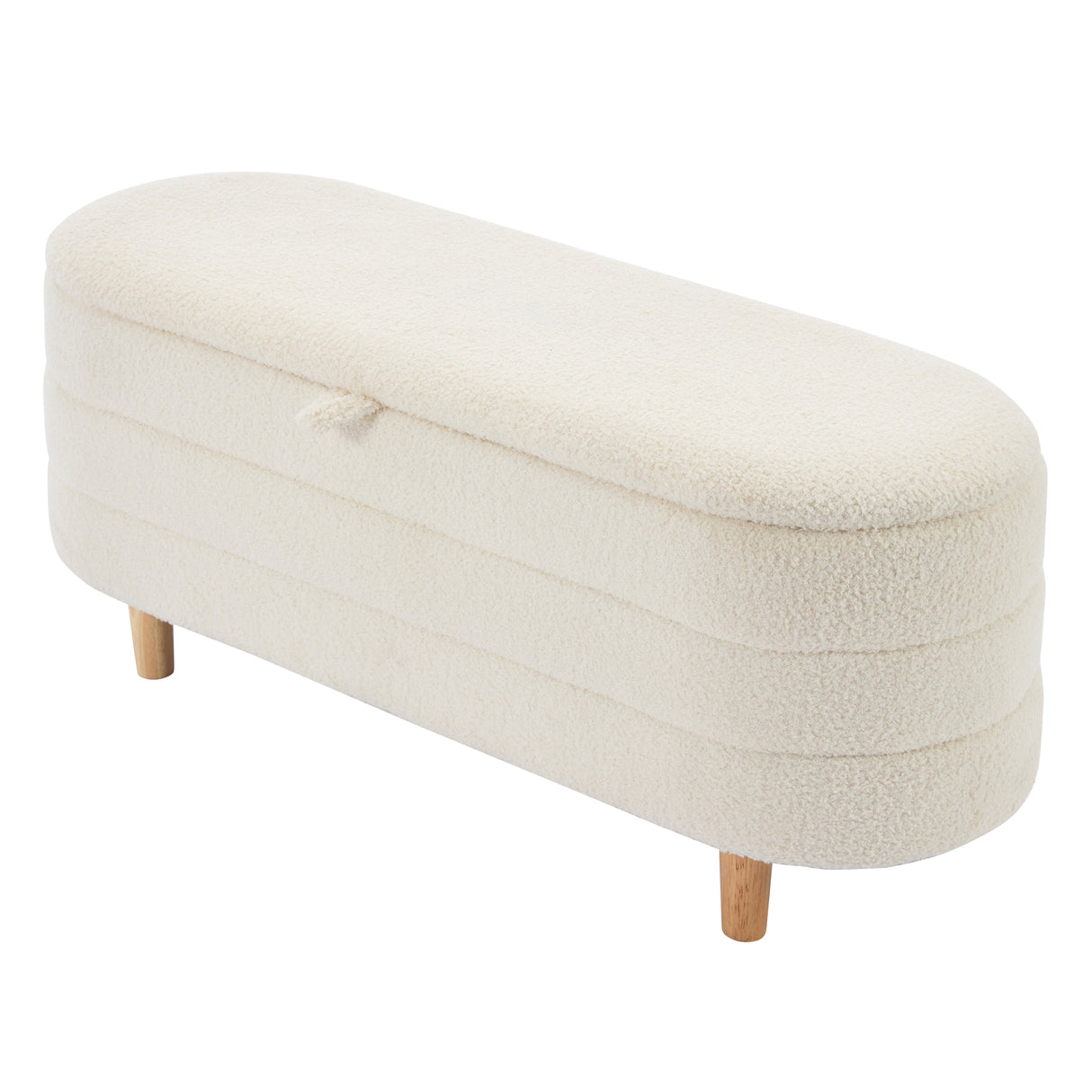 Elegant Upholstered Sherpa Fabric Storage Ottoman with Wood Legs, Storage Bench for Bedroom, Living Room, White - V.I.P Digital Presence
