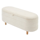 Elegant Upholstered Sherpa Fabric Storage Ottoman with Wood Legs, Storage Bench for Bedroom, Living Room, White - V.I.P Digital Presence