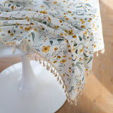 Pure Cotton Literary Nordic Japanese Tassel Tablecloth Printing Cover Towel Broken Flower Rectangular Tablecloth