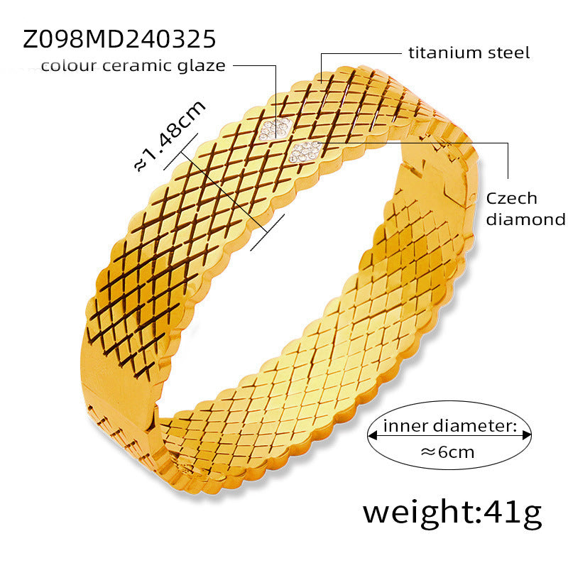 Fashion metal titanium steel bracelet with female geometric design and diamond studded spring buckle bracelet - V.I.P Digital Presence
