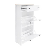 ONTREND ultra-thin shoe cabinet set with 4 flip drawers and adjustable panel top shoe rack, white - V.I.P Digital Presence