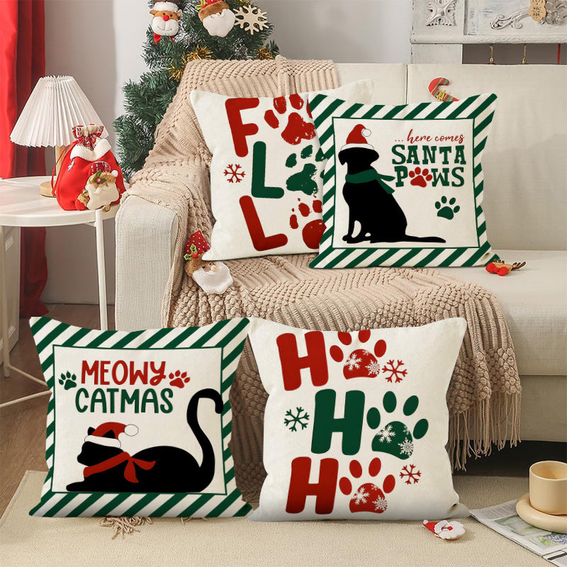 Christmas striped pillow cover linen black cat print pillowcase home holiday decoration cushion cover - V.I.P Digital Presence