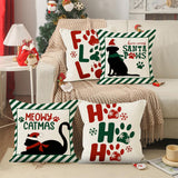 Christmas striped pillow cover linen black cat print pillowcase home holiday decoration cushion cover - V.I.P Digital Presence
