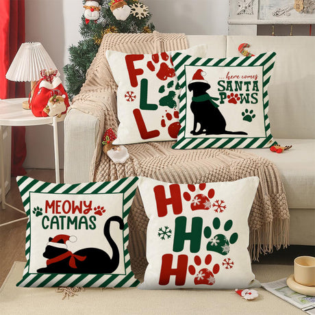 Christmas striped pillow cover linen black cat print pillowcase home holiday decoration cushion cover - V.I.P Digital Presence