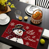 Christmas Snowman Linen Meal Mat Snowflake Grid Printed Table Mat Christmas Party Decoration Insulation Mat Holiday Decoration - V.I.P Digital Presence