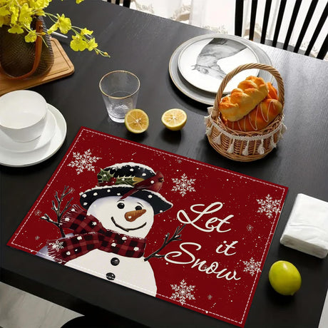 Christmas Snowman Linen Meal Mat Snowflake Grid Printed Table Mat Christmas Party Decoration Insulation Mat Holiday Decoration - V.I.P Digital Presence