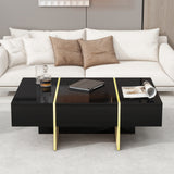 ON-TRANS 47.2 inch x 31.4 inch multifunctional rectangular sofa table with 2 drawers and gold wood grain leg center table, black - V.I.P Digital Presence