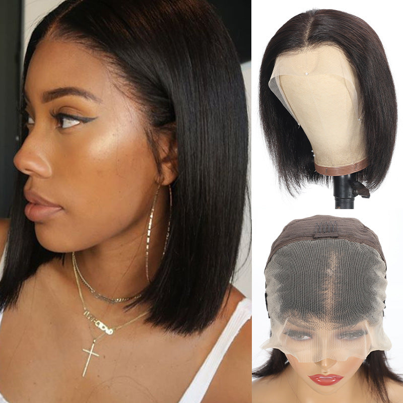 Front Lace Wig Headband Real Human Hair 13 * 4 Bob Wig Straight Human Hair - V.I.P Digital Presence