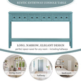 TREXM Rural Entrance Console Table 60 "Long Sofa Table with Two Different Size Drawers and Bottom Shelves for Storage (Turquoise