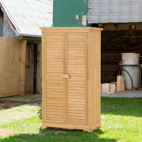 Wooden Garden Shed 3-tier Patio Storage Cabinet Outdoor Organizer Wooden Lockers with  Wood (Natural Wood Color -Shutter Design) - V.I.P Digital Presence