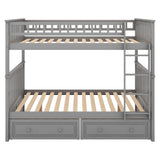 Full over Full Bunk Bed with Drawers, Convertible Beds  Gray