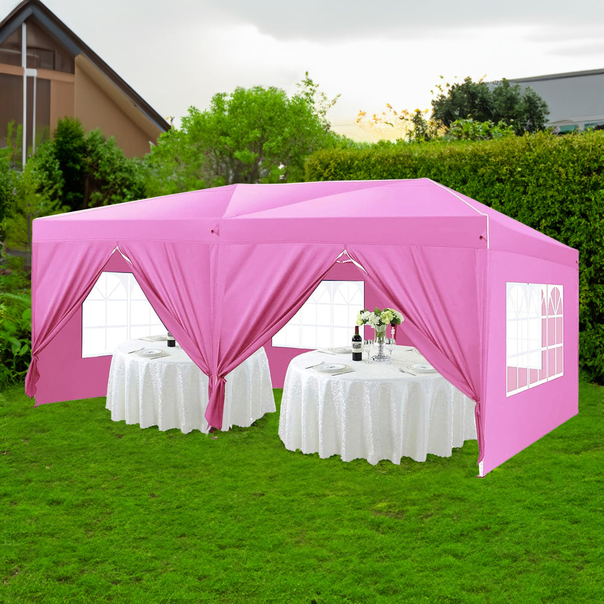 10'x20 'folding canopy with 6 detachable side wall outdoor activity sheds UPF 50+terrace portable tent (pink) - V.I.P Digital Presence
