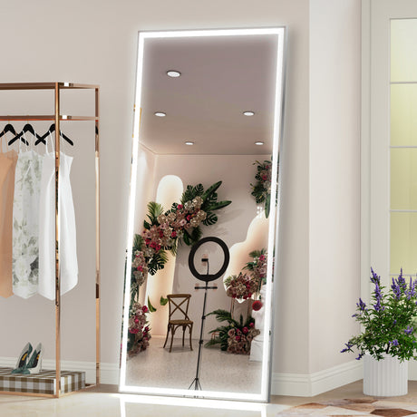 72X32 inch large LED bathroom mirror wall mounted mirror with 3 color modes, aluminum frame wall mounted light, full body mirror - V.I.P Digital Presence
