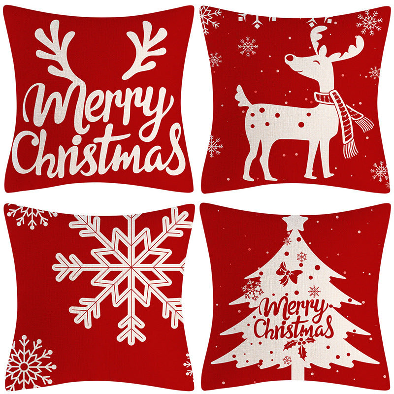 Red Snowflake Deer Pillow Cover Christmas Tree Cushion Cover Home Decoration Pillow Cover Combination - V.I.P Digital Presence