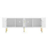 U-Can Modern TV Stand for TVs up to 80 Inches, Entertainment Center with 4 Cabinets, Wood with Metal Legs and Handles White - V.I.P Digital Presence