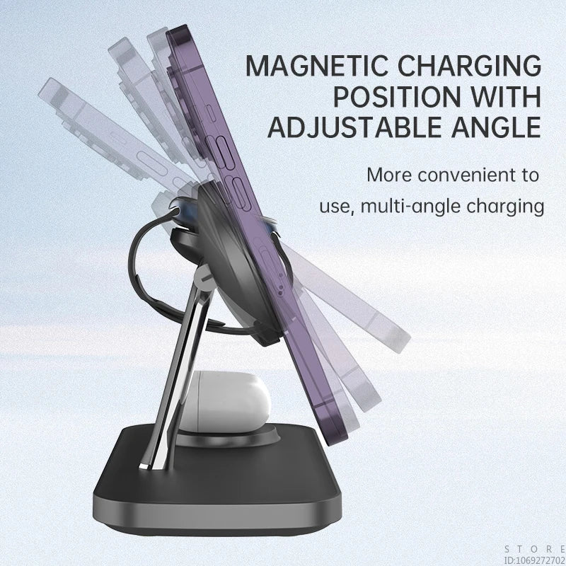 Multi functional QI2 wireless charging desktop magnetic three in one charging stand - V.I.P Digital Presence