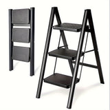 3 Step Ladder Aluminum Light Folding Step Bench Wide Non slip Pedal 300 lb Capacity Home Office Portable Ladder black - V.I.P Digital Presence
