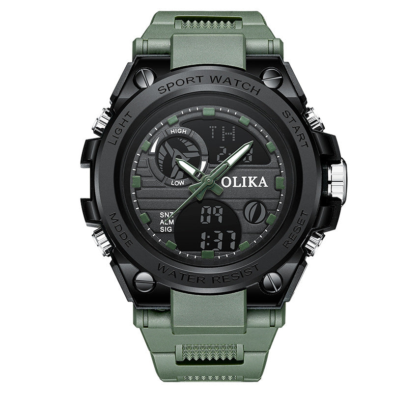 Men's dual display waterproof electronic watch, outdoor sports timing multifunctional quartz electronic watch, shock resistant student watch - V.I.P Digital Presence