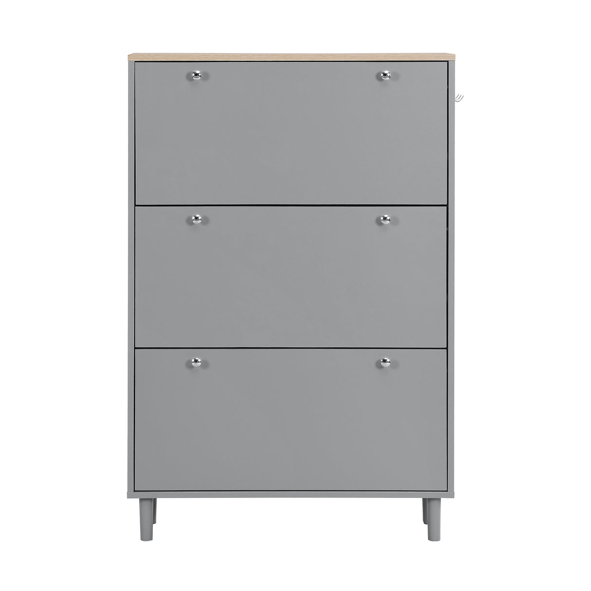 ON-TRANS narrow design shoe cabinet with 3 flip drawers and 3 independent shoe racks with 3 hooks, gray - V.I.P Digital Presence