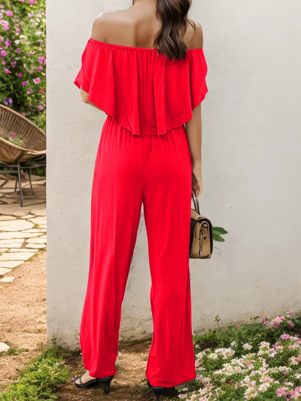 Off-Shoulder Wide Leg Jumpsuit - V.I.P Digital Presence
