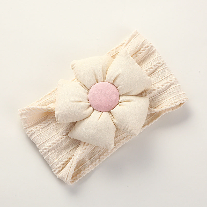 Diadema infantil de nailon jacquard con flores para bebé, suave, antiarañazos, de ala ancha