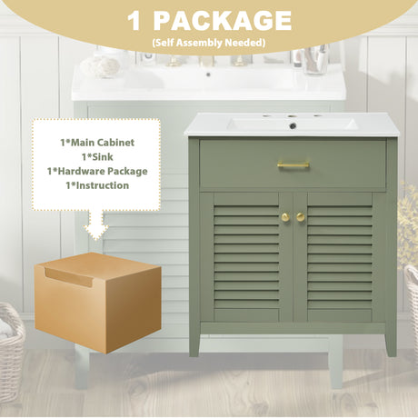 30-Inch Bathroom Vanity with Ceramic Sink Combination, Ample Storage - Features 1 Pullout and Multifunctional Shelf Dividers - V.I.P Digital Presence