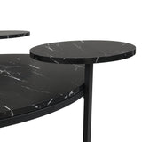 Modern coffee table with two display shelves, Black Faux marble surfaces, Tripod-inspired base,Rounded tabletop edges - V.I.P Digital Presence