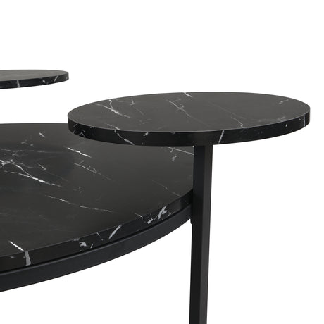 Modern coffee table with two display shelves, Black Faux marble surfaces, Tripod-inspired base,Rounded tabletop edges - V.I.P Digital Presence