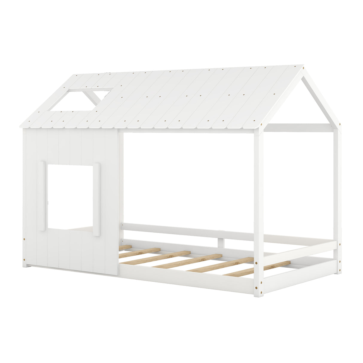 Twin Size House Bed with Roof and Window - White - V.I.P Digital Presence
