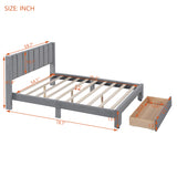 Full Size Storage Bed Velvet Upholstered Platform Bed with a Big Drawer - Gray - V.I.P Digital Presence