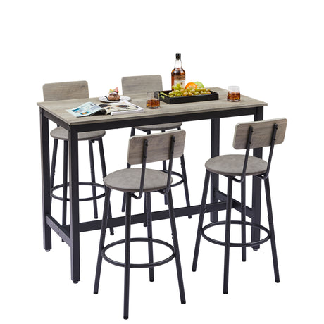 Bar Table Set with 4 Bar stools PU Soft seat with backrest Grey 47.24'' L x 23.62'' W x 35.43'' H - V.I.P Digital Presence