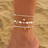 Leisure style beach circular rice bead foot ring 3-piece set, water droplet coin acrylic foot chain - V.I.P Digital Presence