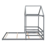 Wood Full Size House Bed with Guardrail, Grey