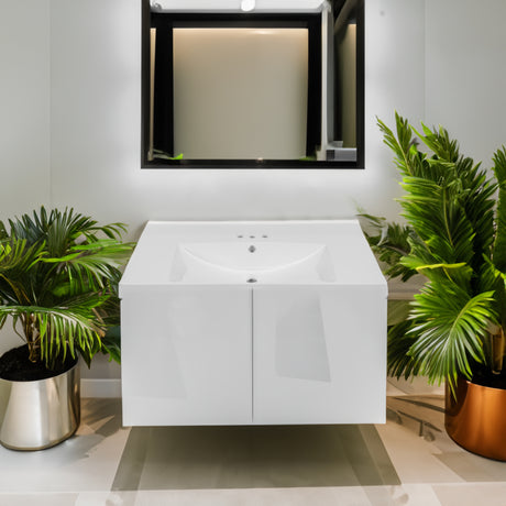 36" Single Bathroom Vanity Top with White Basin  3-Faucet Holes Ceramic  White - V.I.P Digital Presence