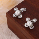 Synthetic Pearl Titanium Steel Flower Earrings - V.I.P Digital Presence