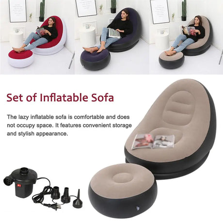 Inflatable Air Mattress Lazy Sofa Deck Chair Comfortable Leg Stool Rest Single Beanbag for home and Outdoor Use - V.I.P Digital Presence
