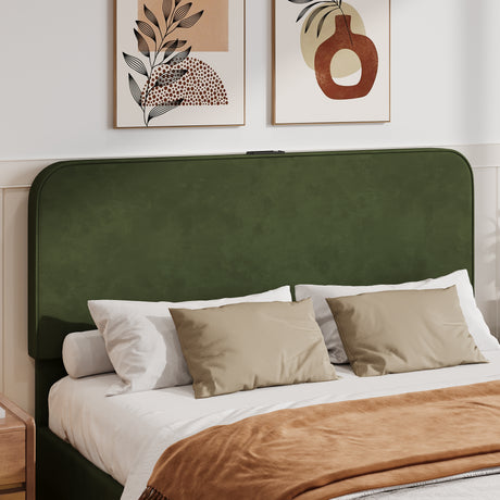 Large hydraulic storage bed with soft cushion lifting storage bed with RGB LED lights, Bluetooth speaker lychee velvet, green - V.I.P Digital Presence