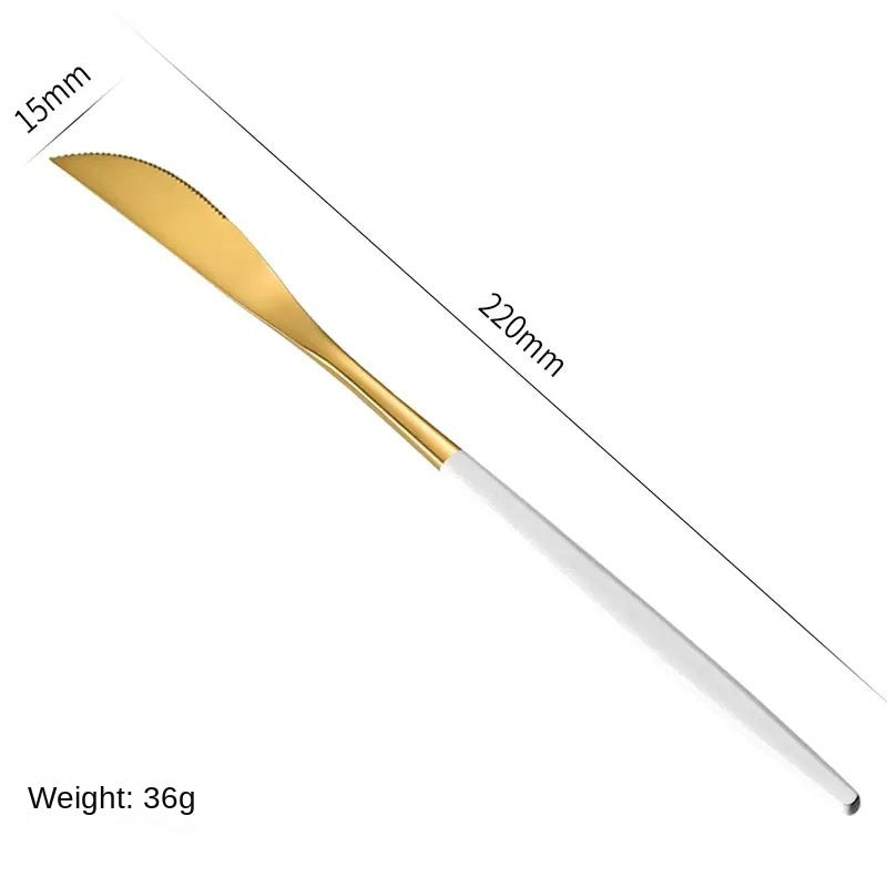 Stainless Steel Cutlery Set with Portuguese Gold Spray Painted Steak Knife, Fork, Spoon, and Tea Spoon 4-Piece Gift Pack - V.I.P Digital Presence